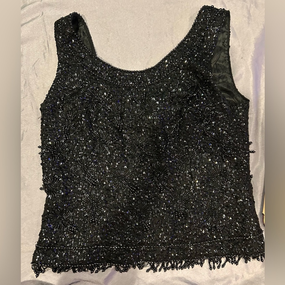 Macy's Vintage 1960s Black Beaded Women's Blouse